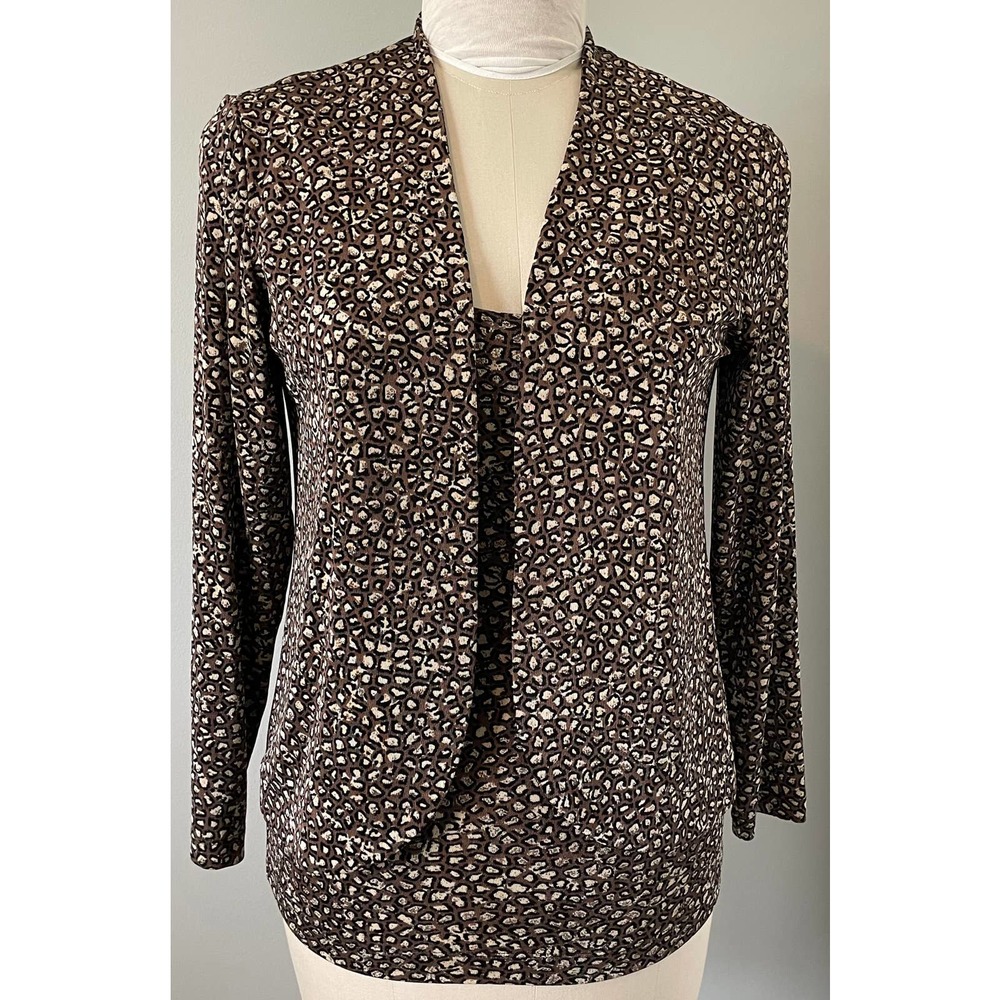 Chico’s Traveler Cheetah Sweater Set Size 1 M Black Brown Tan Slinky Knit